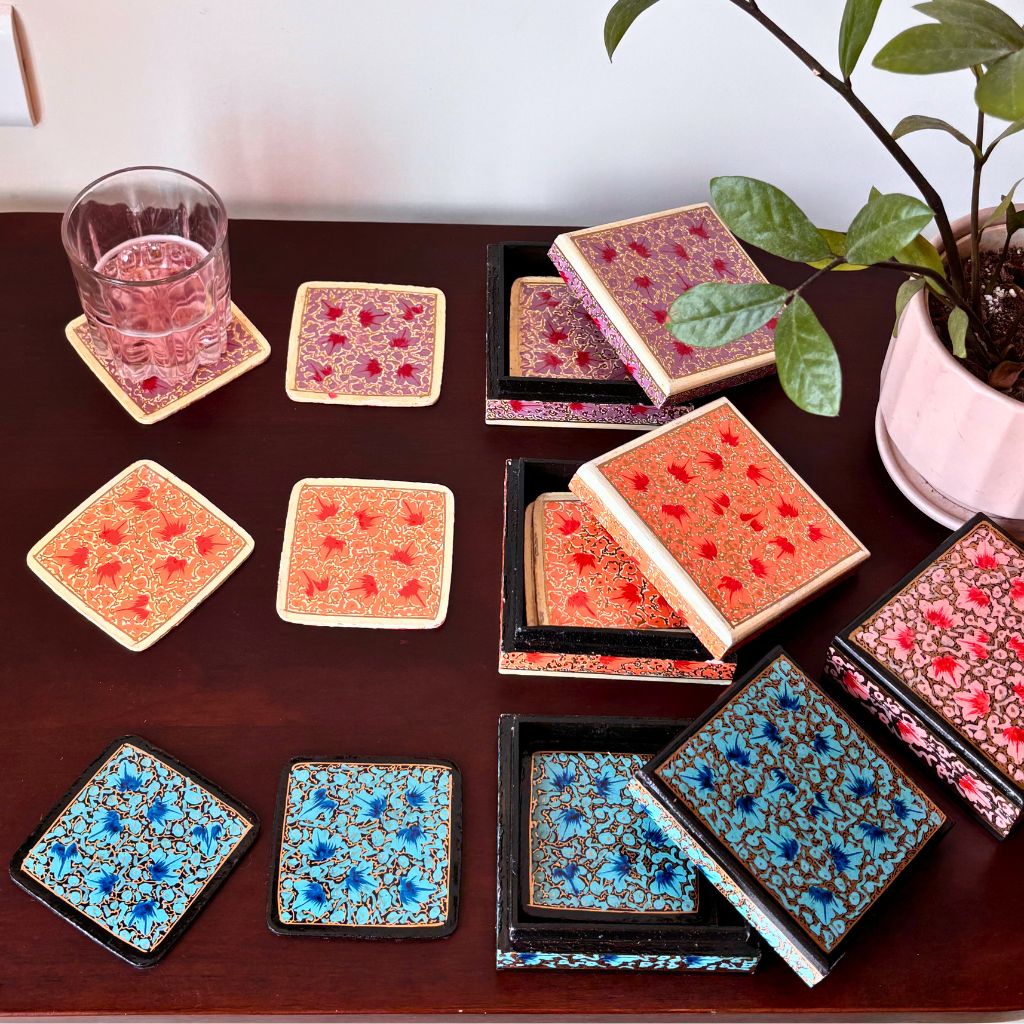 Kashmiri Hand-Painted Coasters - set of 6 coasters