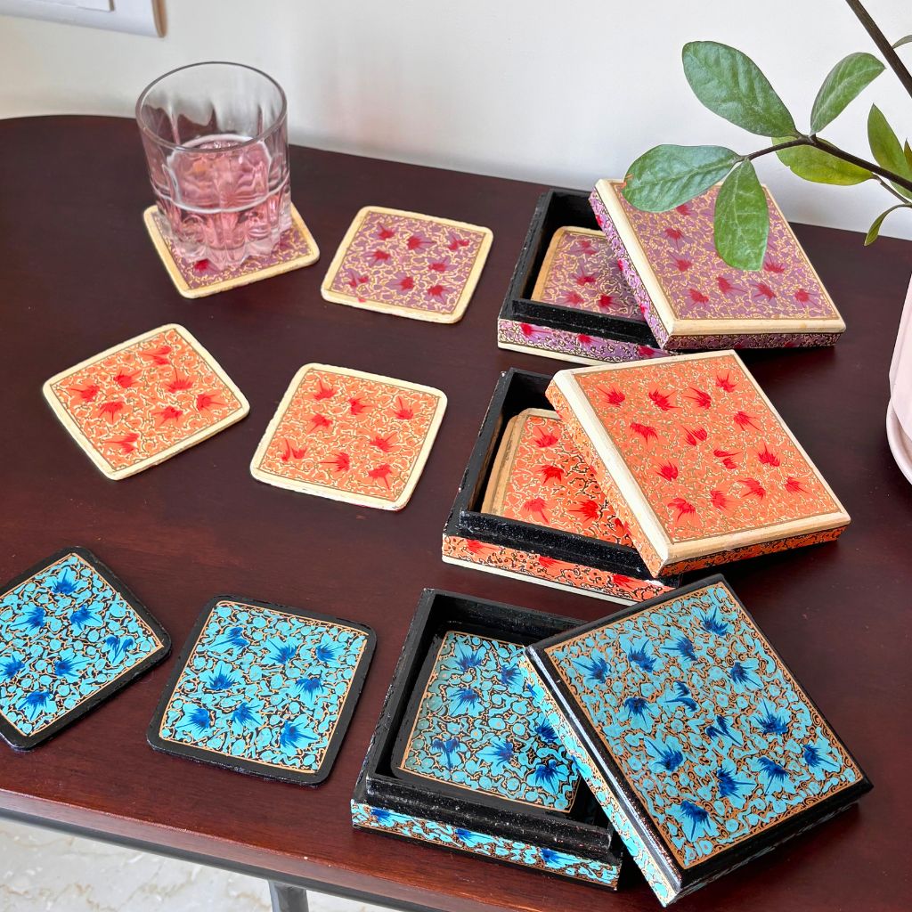 Kashmiri Hand-Painted Coasters - set of 6 coasters