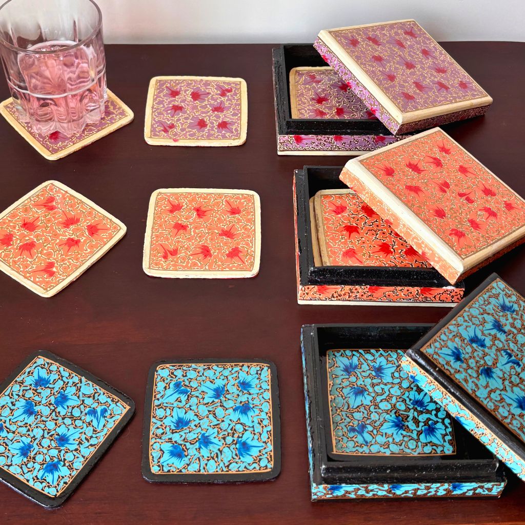 Kashmiri Hand-Painted Coasters - set of 6 coasters