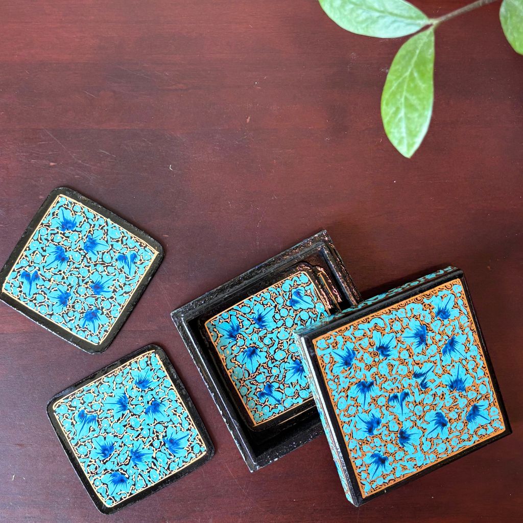 Kashmiri Hand-Painted Coasters - set of 6 coasters