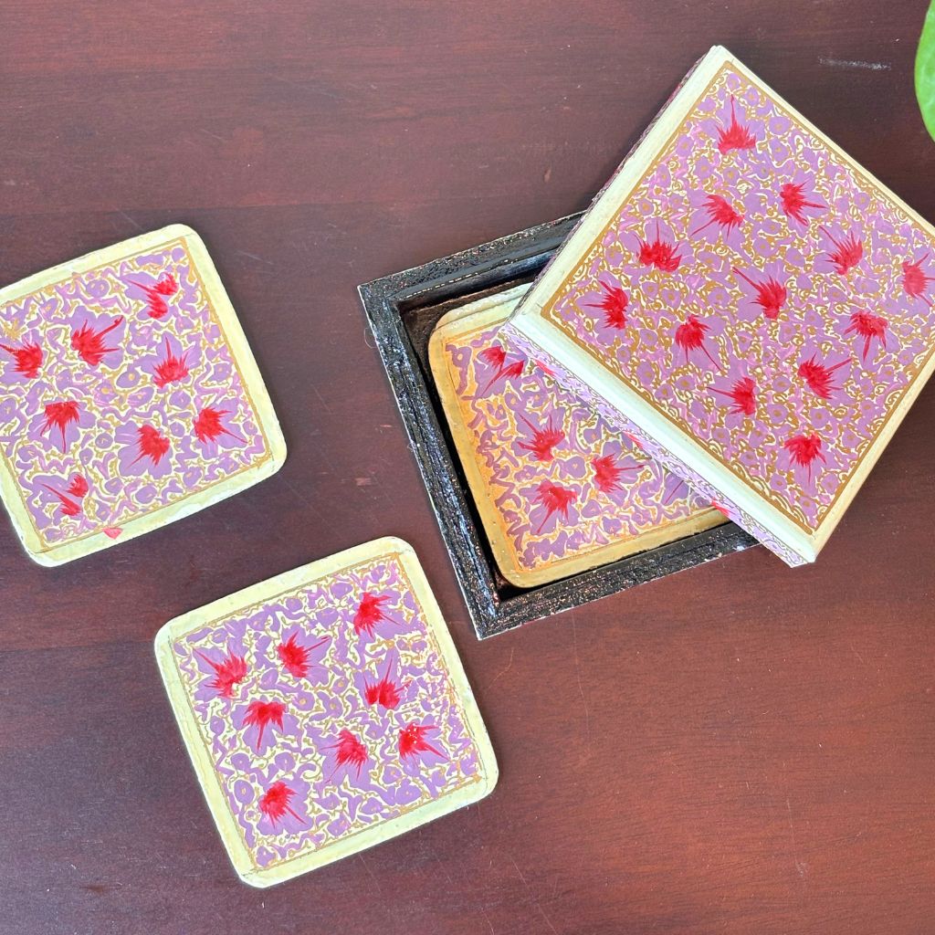 Kashmiri Hand-Painted Coasters - set of 6 coasters