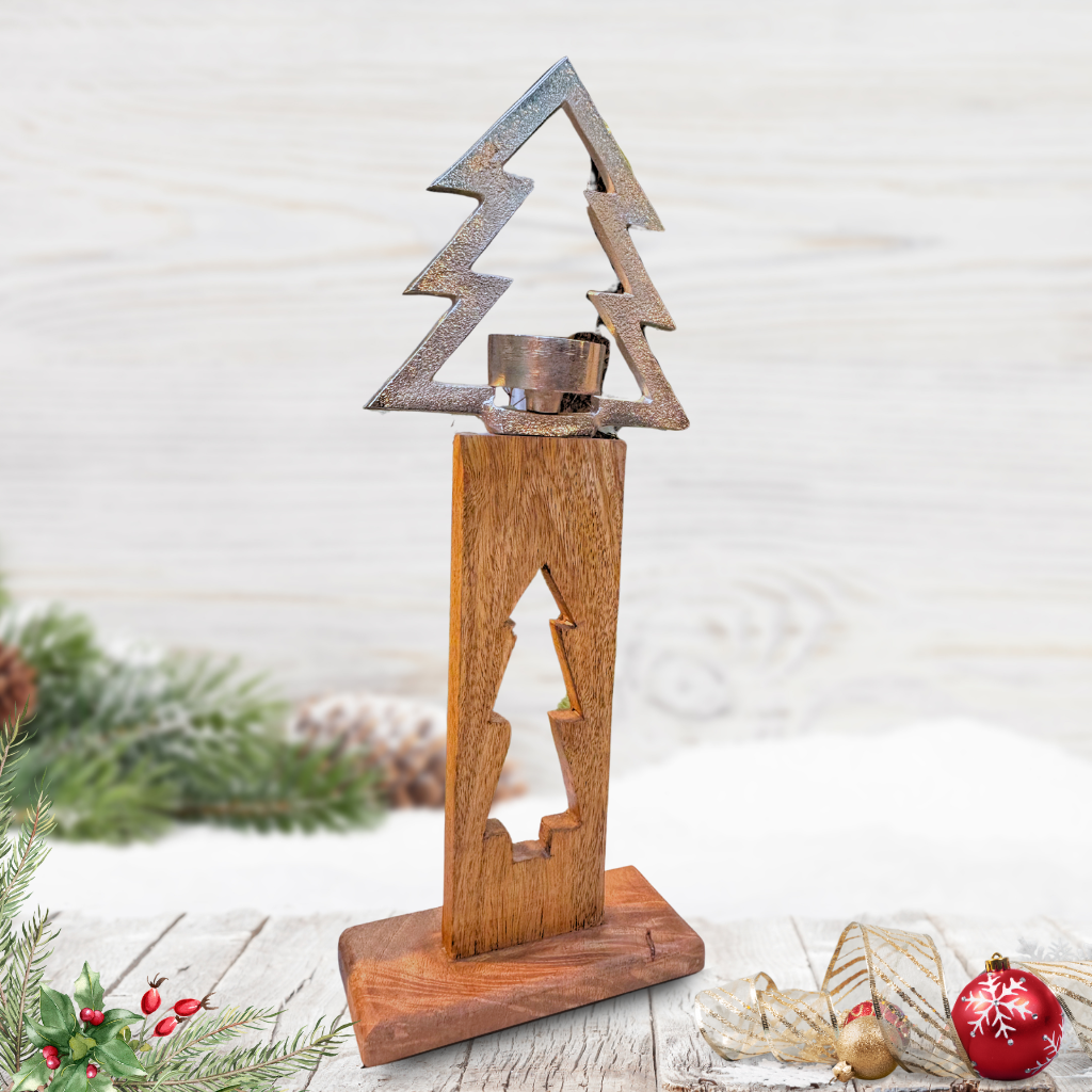 Wooden X-mas Tea light Holder