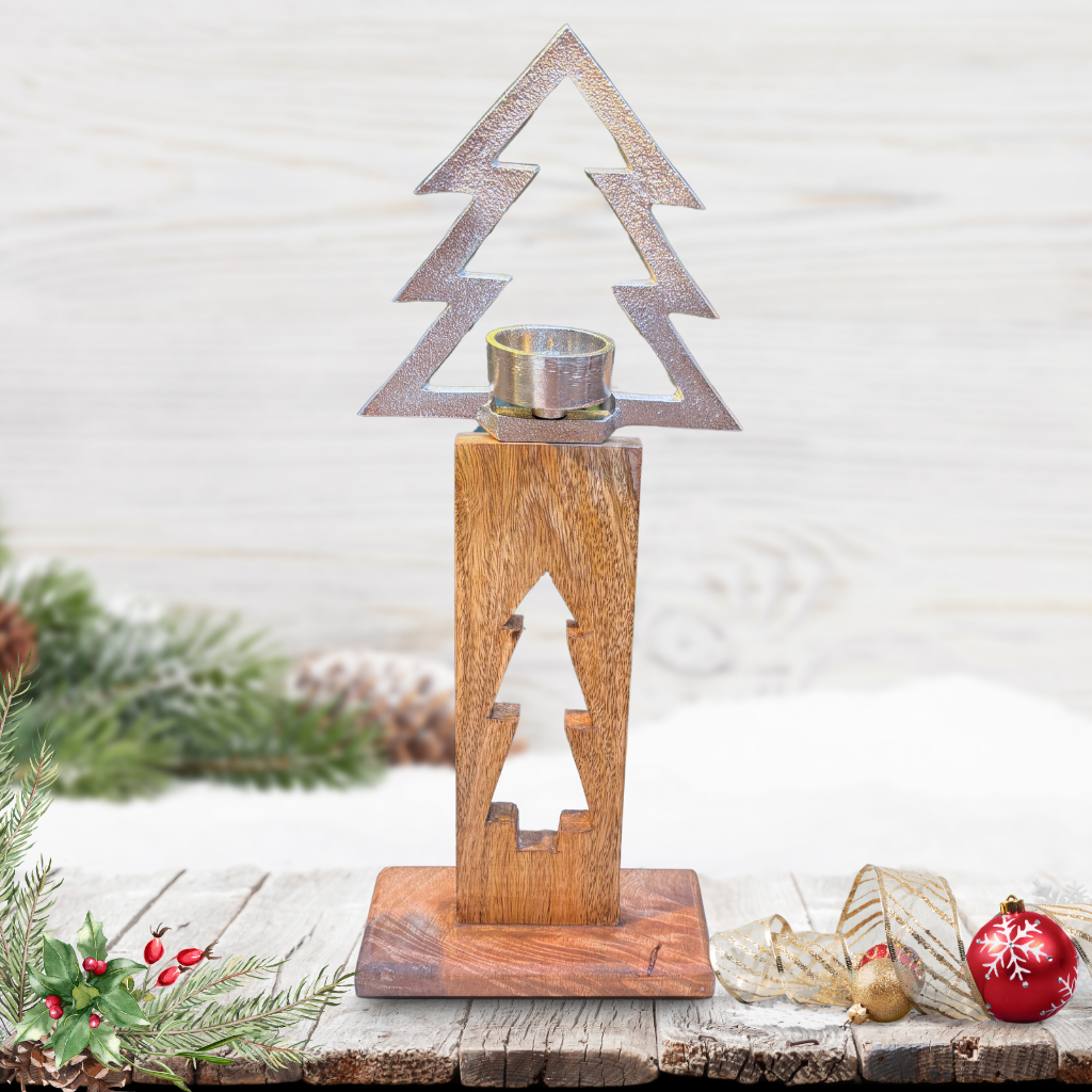 Wooden X-mas Tea light Holder