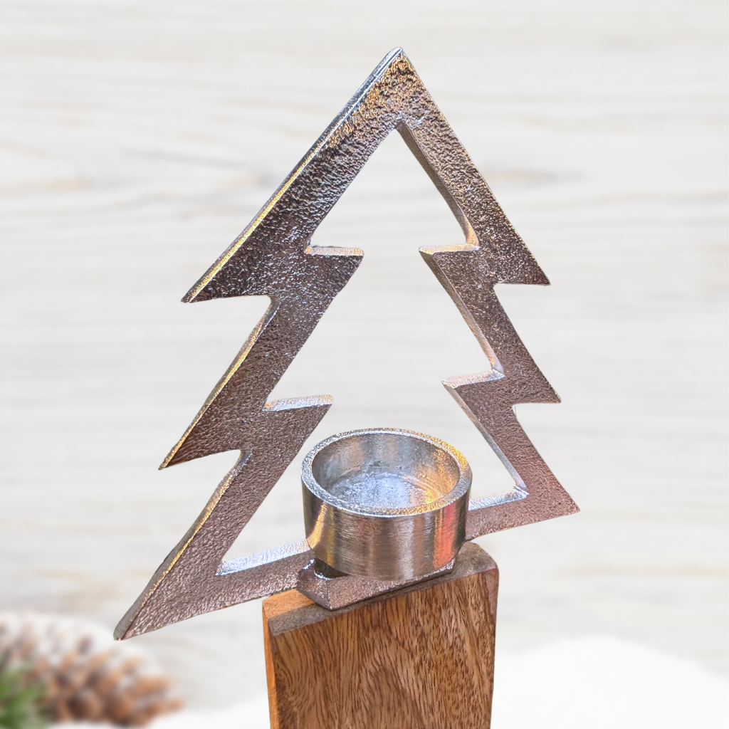 Wooden X-mas Tea light Holder