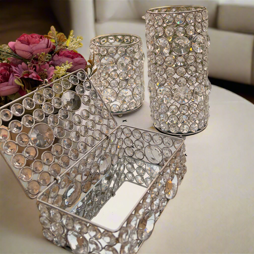 Silver Crystal Mirror Rectangular Box