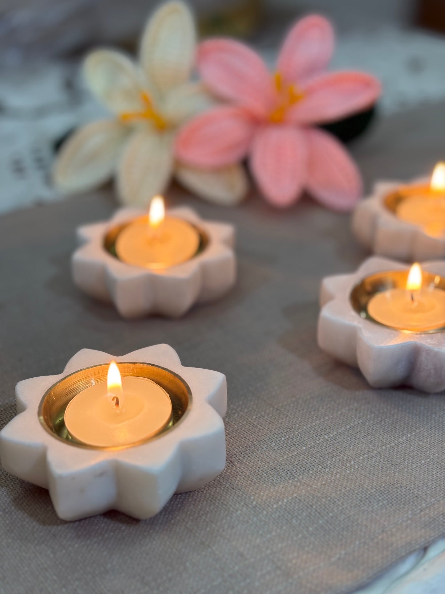 Moroccan marble & brass diya - Set of 2