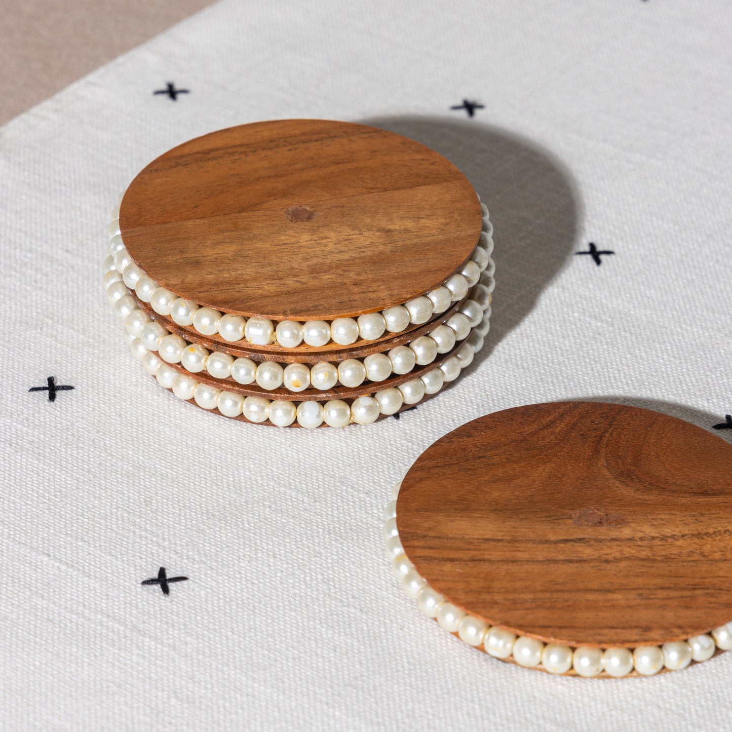 Wooden Pearl Coasters - Set of 4