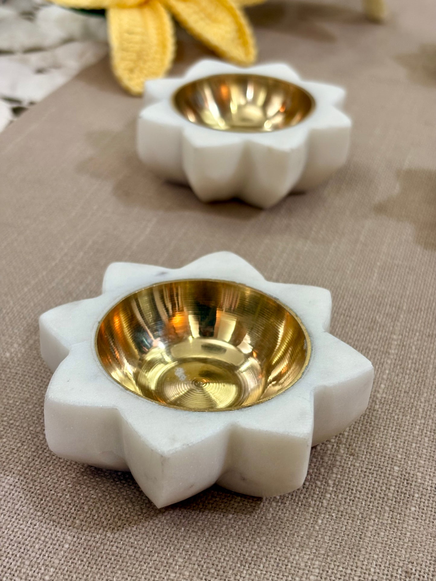 Moroccan marble & brass diya - Set of 2