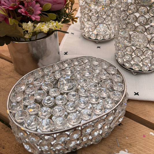 Silver Crystal Mirror Oval Box