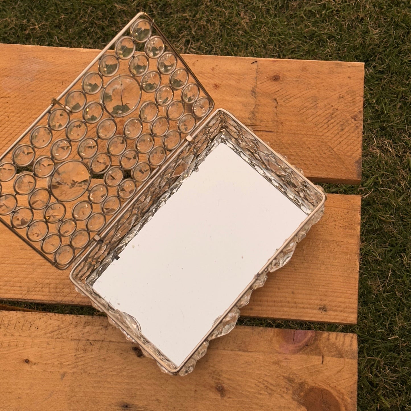 Silver Crystal Mirror Rectangular Box